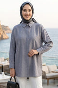 Grey Textured Modest Shirt 10861GR