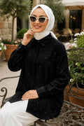 Black Textured Modest Shirt 10861S