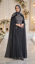 Stone-Embellished Chiffon Anthracite Modest Evening Dress 134ANT