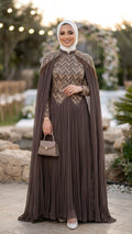 Stone-Embellished Chiffon Mink Modest Evening Dress 134KV