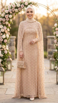 Beaded Lace Beige Modest Evening Dress 198BS - Luxury Hijabi Evening Gown