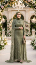 Beaded Lace Khaki Modest Evening Dress 198HK - Luxury Hijabi Evening Gown