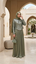 Sequin Top Chiffon Skirt Khaki Modest Evening Dress 203HK - Luxury Hijabi Evening Gown