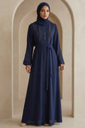 Navy Geometric-Embroidered Belted Modest Ferace Abaya 29137L
