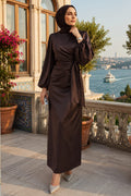 Satin Brown Modest Dress 63012KH