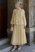 Asymmetric Tiered Ruffle Yellow Tulle Modal Two-Piece Modest Set 5331SR