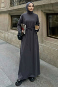 Anthracite crew-neck straight-cut modest dress 3138ANT wholesale Turkey fall winter