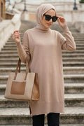 Side-Slit Biscuit Modest Knit Sweater 10901BS