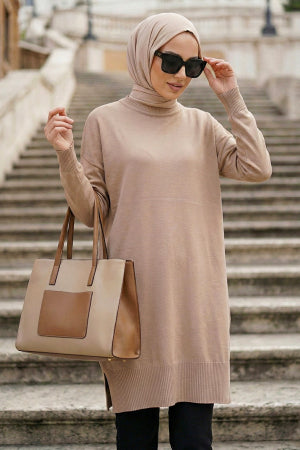 Side-Slit Biscuit Modest Knit Sweater 10901BS