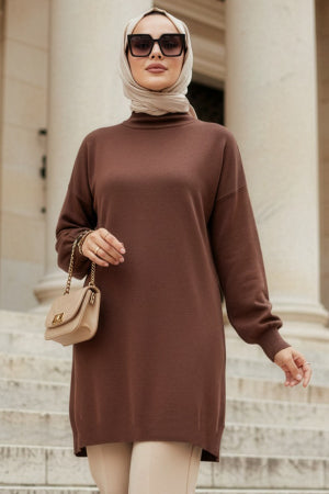 Turtleneck Brown Modest Knit Sweater 10381KH