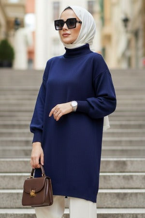Turtleneck Navy Modest Knit Sweater 10381L