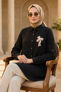 Brooch-Detailed Black Modest Tunic 11192S