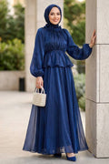 Peplum Chiffon Navy Blue Modest Two-Piece Set 82902L