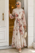 Floral Patterned Buttoned Dusty Rose Modest Dress 5339GK