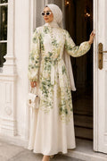 Floral Patterned Buttoned Green Modest Dress 5339Y