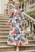 Floral Patterned Plum Modest Dress 10214MU