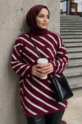 Striped Burgundy Modest Knit Tunic 80021BR