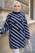 Striped Navy Blue Modest Knit Tunic 80021L