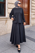 Anthracite stitch-detail modest skirt two-piece set 3011ANT wholesale Turkey fall winter