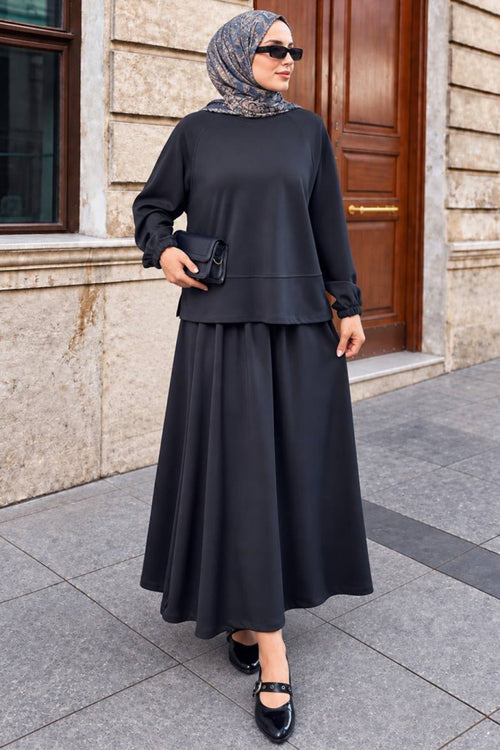 Anthracite stitch-detail modest skirt two-piece set 3011ANT wholesale Turkey fall winter