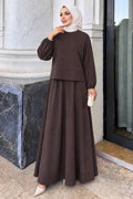 Brown stitch-detail modest skirt two-piece set 3011KH wholesale Turkey fall winter