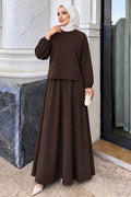 Dark brown stitch-detail modest skirt two-piece set 3011KKH wholesale Turkey fall winter