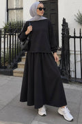 Black stitch-detail modest skirt two-piece set 3011S wholesale Turkey fall winter