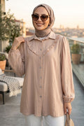 Buttoned Beige Modest Tunic 10693BEJ