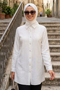 Buttoned White Textured Modest Tunic 11201B