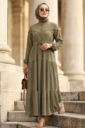 Buttoned Almond Green Modest Dress 10213CY