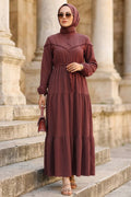 Buttoned Brown Modest Dress 10213KH