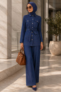Buttoned Dark Navy Modest Two-Piece Set 62961KL
