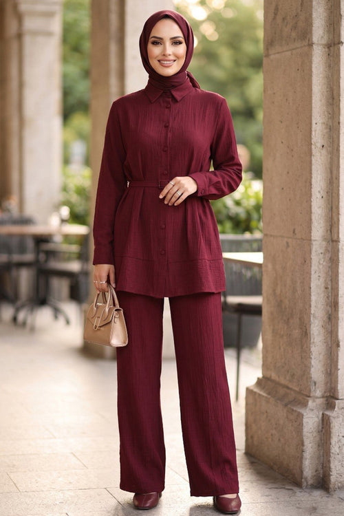 Buttoned Cherry Two-Piece Modest Set 20374VSN