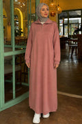 Zip-Collar Dusty Rose Modest Knit Dress 30071GK