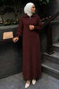 Zip-Collar Brown Modest Knit Dress 30071KH