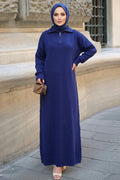 Zip-Collar Navy Modest Knit Dress 30071L