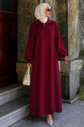 Zip-Collar Cherry Modest Knit Dress 30071VSN