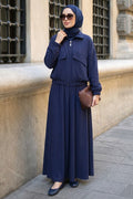 Navy blue zip-detail modal modest skirt two-piece set 1366L wholesale Turkey