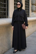 Black zip-detail modal modest skirt two-piece set 1366S wholesale Turkey