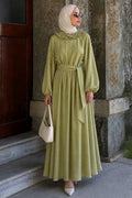 Ruffle-Collar Cape-Detailed Light Khaki Modest Dress 5328AHK