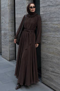 Ruffle-Collar Cape-Detailed Brown Modest Dress 5328KH