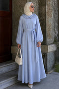 Ruffle-Collar Cape-Detailed Blue Modest Dress 5328M