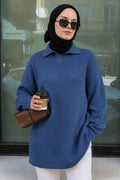 Ribbed Indigo Blue Modest Knit Sweater Tunic 65903IM