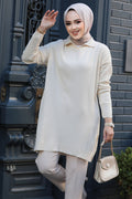 Ribbed Cream Modest Knit Sweater Tunic 65903KR