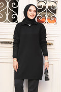 Ribbed Black Modest Knit Sweater Tunic 65903S
