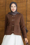 Heart-Button Pocket Brown Modest Knit Cardigan 251404KH