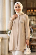 Hooded Drawstring Beige Modest Cape 15241BEJ