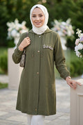 Hooded Drawstring Khaki Modest Cape 15241HK