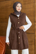 Hooded Belted Brown Modest Knit Vest 251485KH
