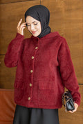 Hooded Pocket Burgundy Modest Knit Cardigan 241482BR